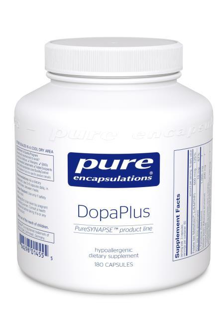 DopaPlus 3 Comprehensive Dopamine Support* 1 Precursor - Tyrosine - L-DOPA 2 Cofactors - Folate - P5P (B6) - Zinc Healthy enzyme activity & Reuptake* - Green tea leaf extract - Rhodiola rosea
