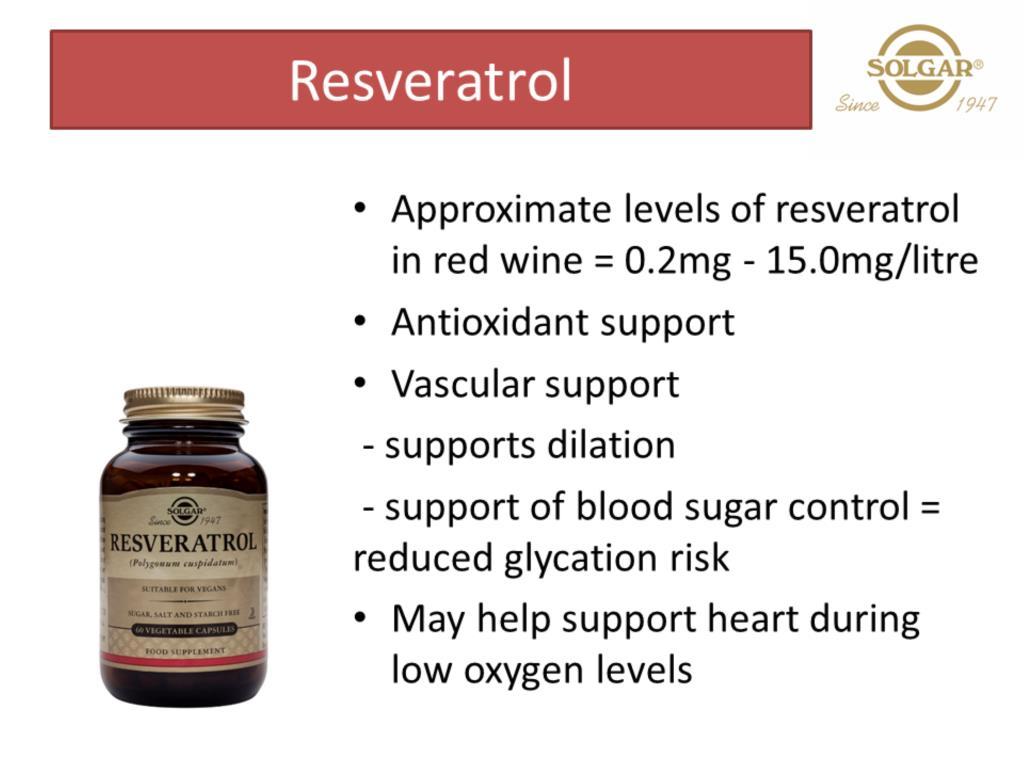 Red wine is considered to be one of the best dietary sources of resveratrol and reputed to be a key part of red wine s reported CV protective attributes however you would need to drink a bottle of