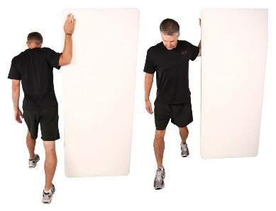 Straight arm- Targets Pec Major Bent arm- Targets Pec Minor You should feel a mild stretch in front of your shoulders Bruegger s Stretch/Desk Stretch: