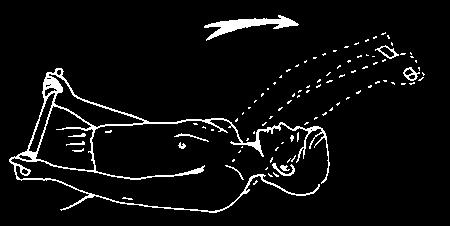 3. External-internal rotation Lay down on your back.hold stick with good handin under grip andoperated hand in a top grip, elbows bent at 90º.