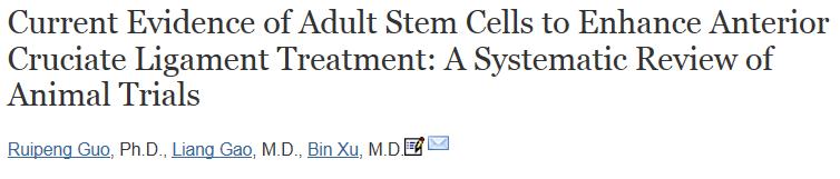 2018 13 animal studies were included 6/7 studies BMSCs improved histology, biomechanics, and biochemistry at 12 w 4 studies using ACL-derived vascular stem cells improved a histology, biomechanics,
