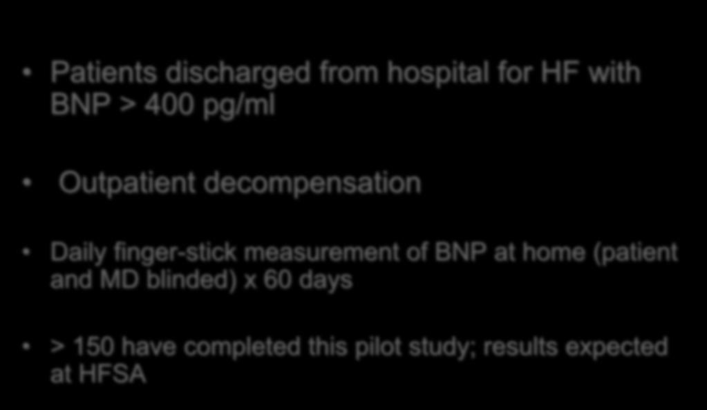 HF Assessment with BNP in the Home (HABIT) Study Patients discharged from hospital for HF with BNP > 400 pg/ml Outpatient decompensation