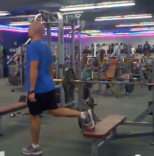 Workout A Bulgarian Split Squat Stand with your feet shoulder-width apart. Hold dumbells in each hand if needed.