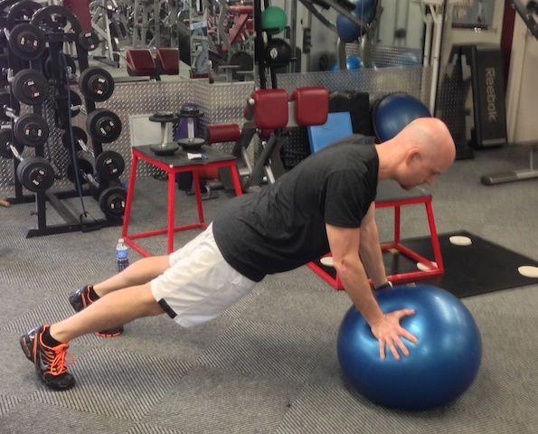 Workout A Stability Ball Plank w/ Arms Extended Set your body in a regular stability ball plank position, but instead of resting your elbows on the ball,