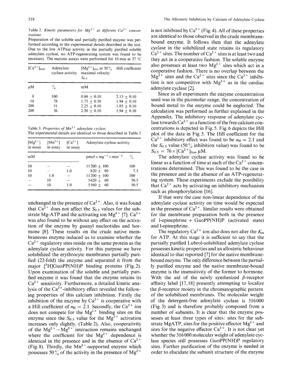 518 The Allosteric Inhibition by Calcium of Adenylate Cyclase Table 2.