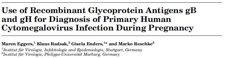 Anti-gB antibodies and HCMV transmission to the fetus Anti-glycoprotein B IgG antibodies were significantly higher at delivery in transmitters than in nontransmitters.