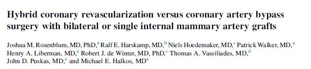 Hybrid coronary revascularization is safe and durable compared with surgical revascularization with single or bilateral mammary grafts.