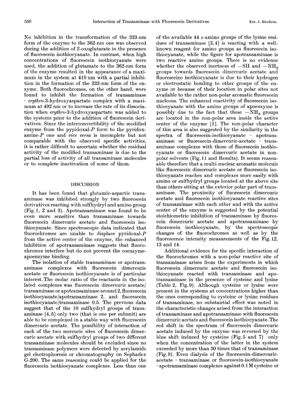 550 Interaction of Transaminase with Fluorescein Derivatives Bur. J. Biochem.