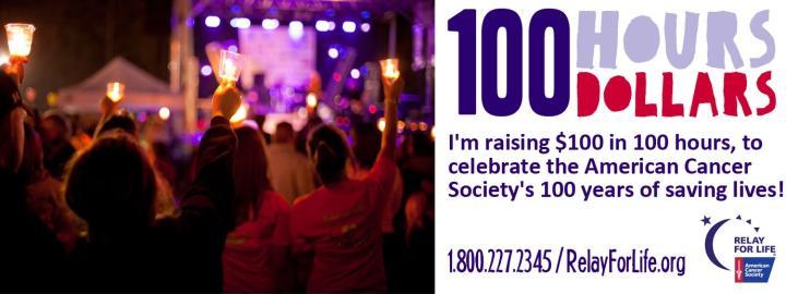 The goal is to personally raise $100 during a 100-hour period starting Monday, June 24 at 12:00 a.m. running until 4:00 a.m. Friday, June 28.