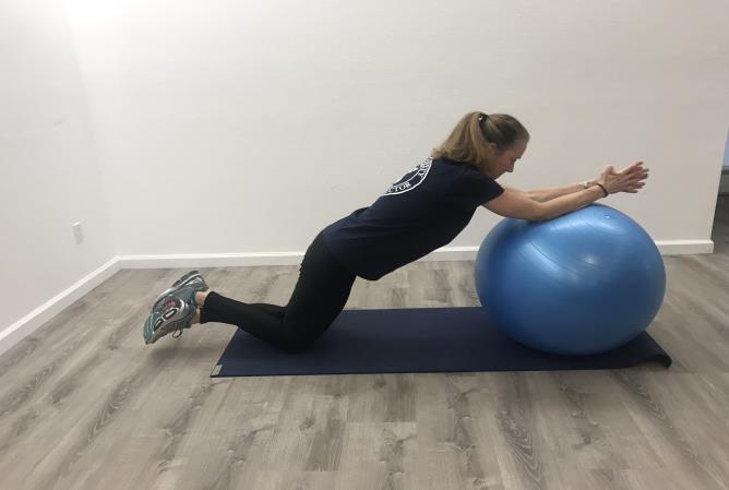 Stir-the-Pot (from knees or feet) If you are unable to stir the pot, perform a stability ball plank until the core is strong enough to circle the ball.
