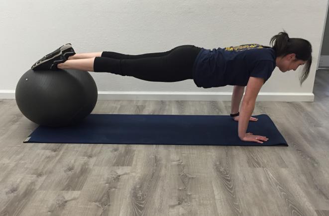 Stability Ball Tuck (See first picture) Kneel in front of the ball and slowly roll onto the top of the ball.