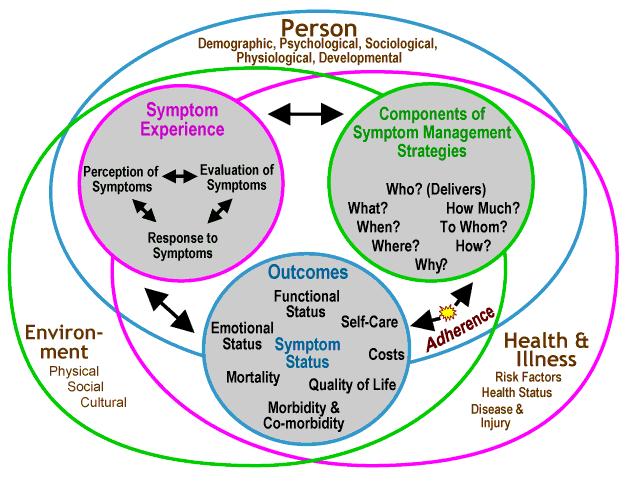 4. Theoretical Framework UCSF Symptom Management Model Three domains: Person Health and Illness Environments Three