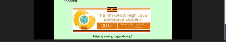 The Kampala Declaration of Health Security Agenda appears in Annex 5 Outbreak information sharing Surveillance systems for mass gathering events: The 9th TEPHINET Global Scientific Conference &The