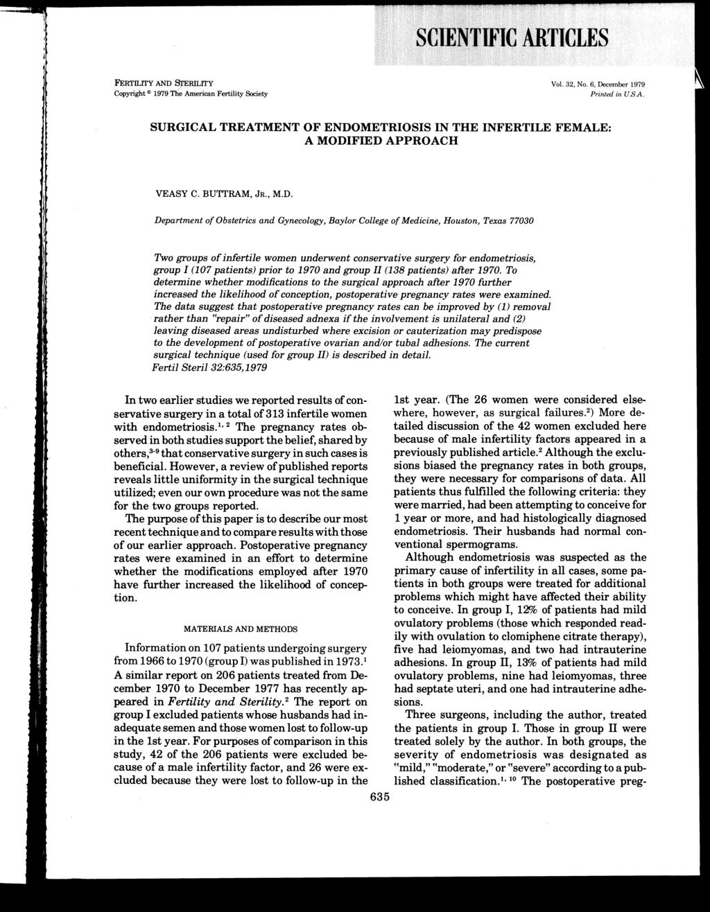 SCIENTlFICARTICLES FERTILITY AND S!'ERILITY Copyright 1979 The American Fertility Society Vol. 32, No.6, December 1979 Printed in USA.