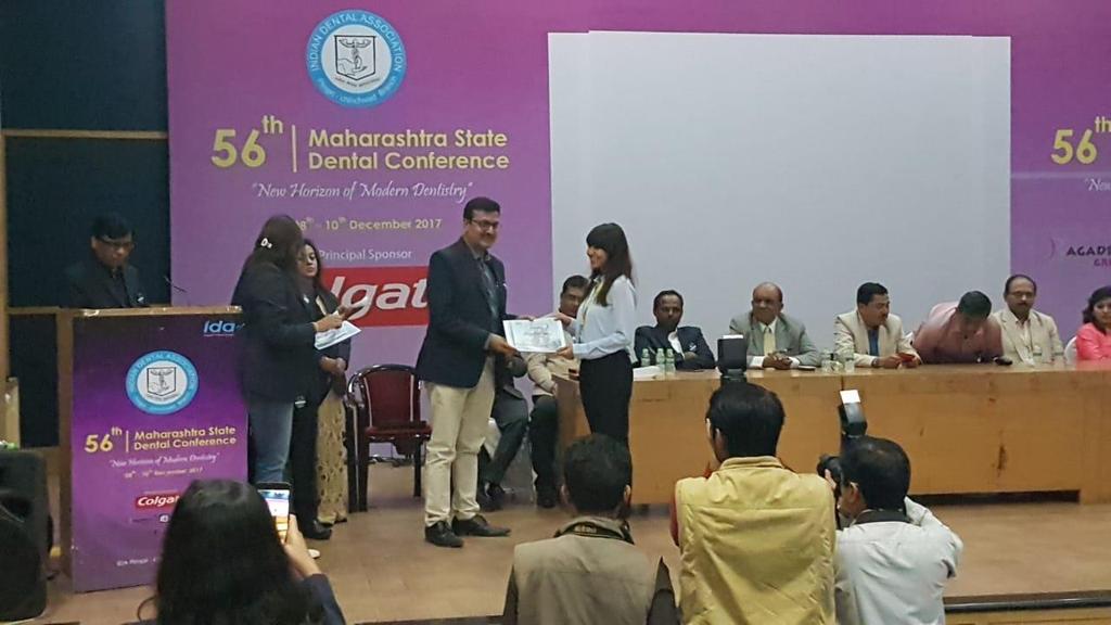 Department of Pedodontics & Preventive Dentistry Dr Manasi Shimpi being felicitated at the 56 th IDA