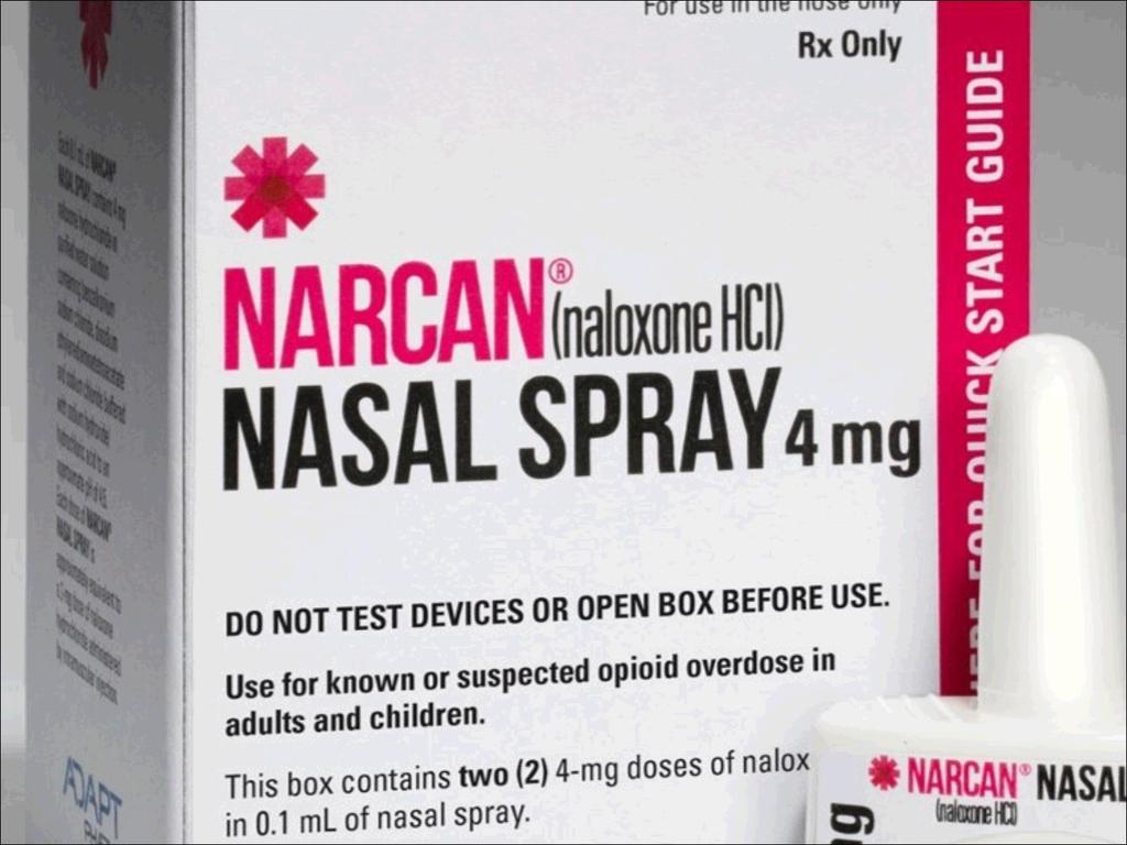 Administer Narcan (naloxone) PEEL back the package to remove the device PLACE the tip of the nozzle in either nostril