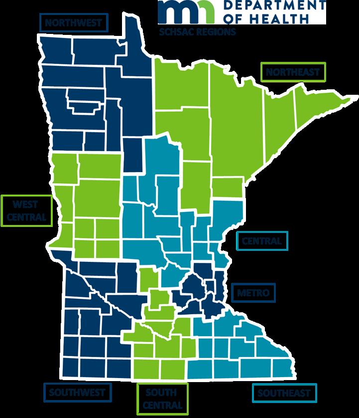 region of residence. The regions used in this report correspond to the Minnesota Department of Health (MDH) State Community Health Services Advisory Committee (SCHSAC) regions shown in the map below.