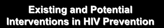 Existing and Potential Interventions in HIV Prevention Male and female condoms Prevention of mother-to-child transmission Male circumcision (protection for