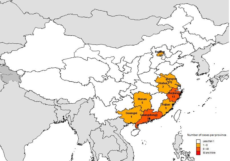 Human infection with avian influenza A(H7N9) virus During the reporting period 7 to 14 February 2014, 37 cases (3 deaths) of human infection with avian influenza A (H7N9) virus were reported from