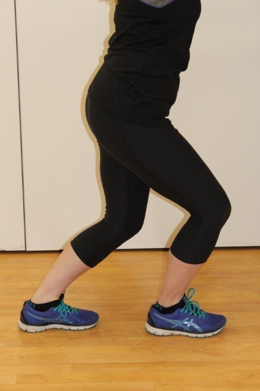 Ensure you keep your heels on the ground and bend the front knee towards the wall until you feel a stretch in the calf of the straight leg Hold for 30 seconds, repeat six times (three minutes),