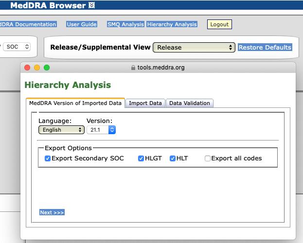 SOC Information (cont) Option 3: Hierarchy Analysis feature Upload terms in spreadsheet Export