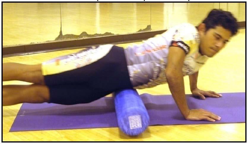 5.) Left Hip flexors - This is done by rolling back and forth on the hip flexor pause on hot spots for 15 seconds - This exercise increases hip mobility - Note: The hip