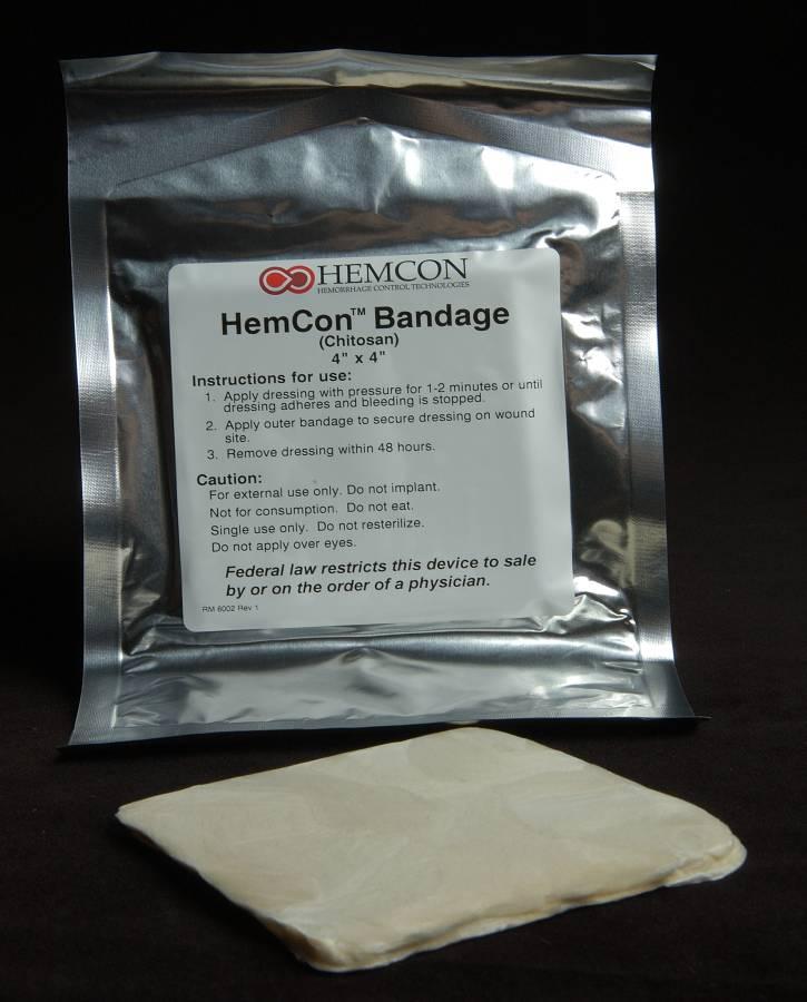 Chitosan (Hemcon ) Extracted from mollusc shells (e.g.