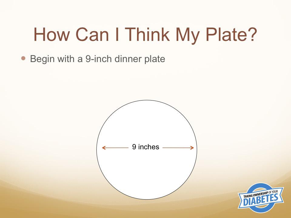 Tell participants: If your plate is more than 9 inches, you will need to downsize.