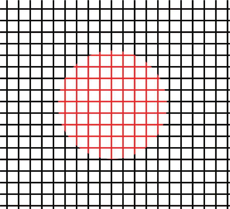 (b) Likewise, notice how the black stripes now fill in; they become joined and the red dot vanishes. Source : Frank Tong, with permission.