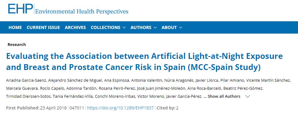 3. Light impact on human health Results from a recent Spanish study linking cancers to ALAN, (Ref: Garcia-Saenz et al 2018) Evaluated