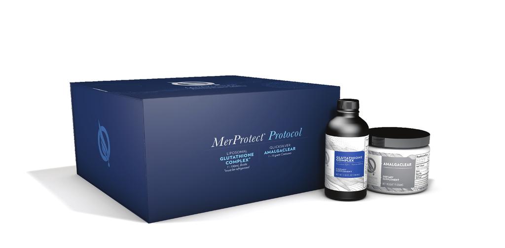 INSIDE THE MerProtect Protocol Kit Item needs to be refrigerated AmalgaClear Count and Size 1-100 ml Bottle 1-73 gram container Complete protocol instructions and guide quicksilverscientific.