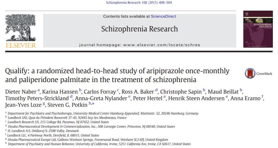 Primary objective : to compare the effectiveness of 28-week treatment with AOM 400 to PP (both long-acting injectable antipsychotics) in adult patients with schizophrenia on the Heinrichs-Carpenter