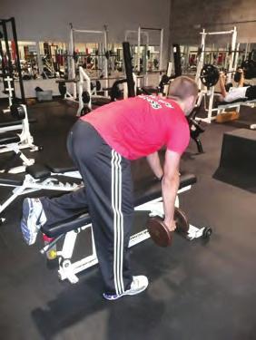 DUMBBELL ROW Starting with one foot flat on the