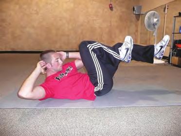 Works: rectus abdominus BICYCLE Start in same position as a crunch but this time
