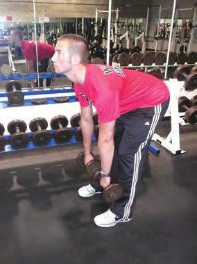 tall with feet shoulder width apart, weights in front of you.