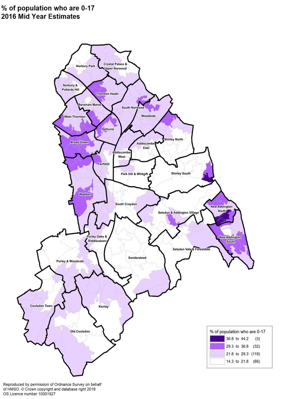 About Croydon Children ANNUAL REPORT 2017/18 About Croydon Children The highest concentration of children in Croydon is concentrated in the north of the borough and in Addington. See diagram on right.