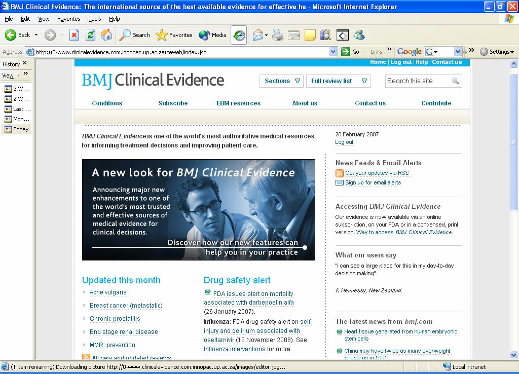 Clinical Evidence a BMJ product search options Select a condition from listed sections