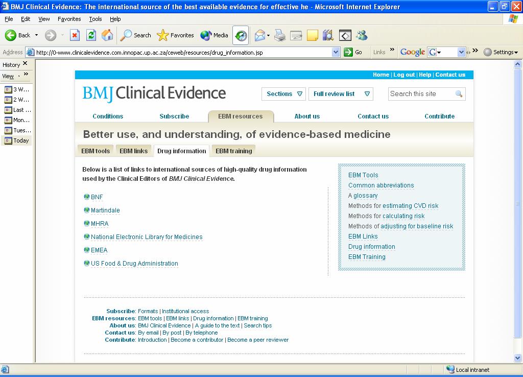 EBM resources Drug Information Links to