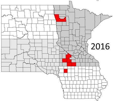 Counties with pyrethroid performance issues (2016)