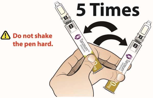 Twist Pen to Mix Your Medicine Hold the pen body with the clear cartridge pointing up so that you see the [1] in the number window.