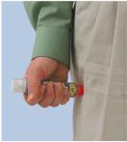 Injection Procedure " Hold syringe firmly in hand, Orange to thigh, Blue to Sky.