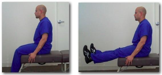 Exercise 19: Leg Extensions Start seated on a chair. Raise your legs until they are straight and squeeze your thigh muscles for 5 seconds. Relax and repeat. Exercise 20: Lunges Start standing.