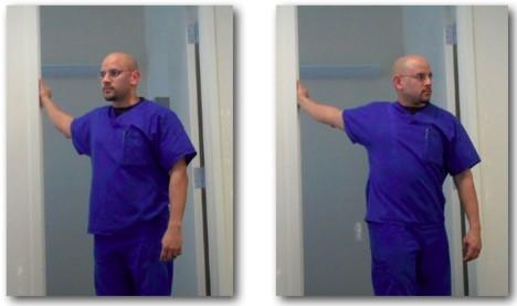 Continue alternating from left to right. Exercise 24: Door Stretch Stand next to a door.