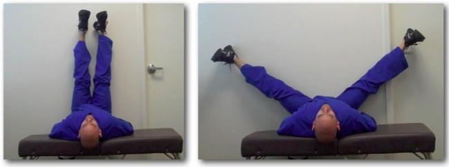 Exercise 33: V Start on your back with your buttocks against a wall and your legs straight up.