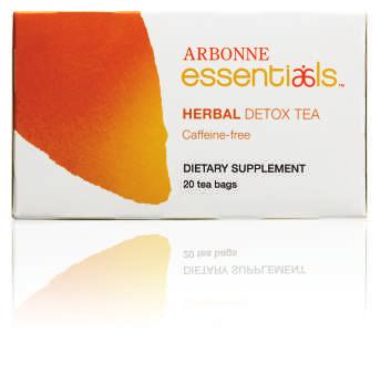 HERBAL DETOX TEA Mild herbal tea, formulated without caffeine, with 9 botanicals that support the liver and kidneys Formulated without artificial colors or flavors Certified vegan and gluten-free