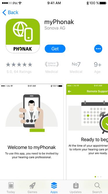 Installing the myphonak app Make sure your smartphone is connected to the internet via WiFi (or 4G) Make sure the Bluetooth is turned on Make sure you have received a myphonak invitation from your