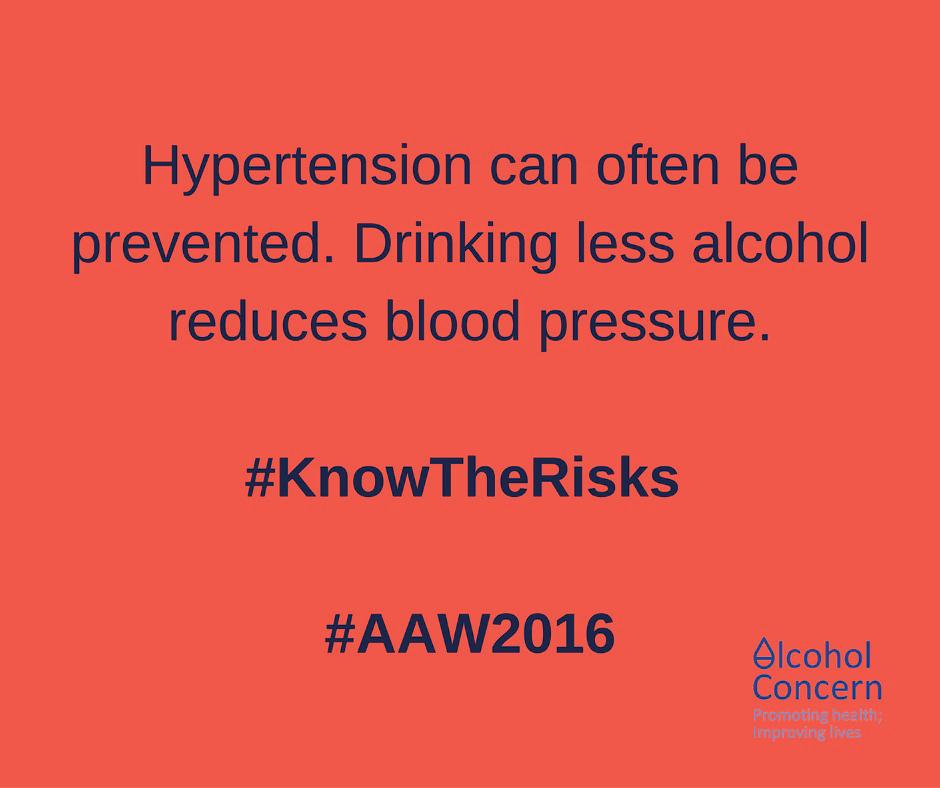 Alcohol & Hypertension Hypertension, a form of sustained high blood pressure, is a condition experienced by more than one in four adults in England,and alcohol is a major factor in its development.