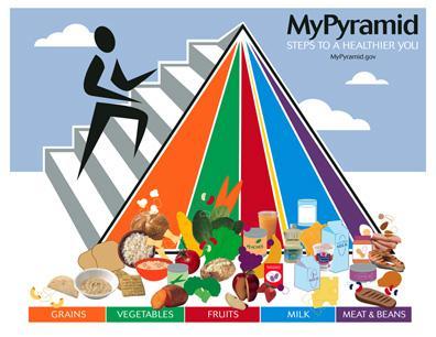 In April 2005, the USDA replaced the original pyramid with another pyramid by turning it on its side and making the sections vertical instead of horizontal.