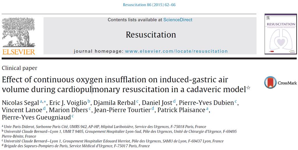 The main objective of this study was to compare the volume of gas insufflated in the stomach with continuous external chest compressions versus standard-cpr.