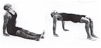 At the same time raise your body so that the knees bend while the arms remain straight. Then tense every muscle in your body.